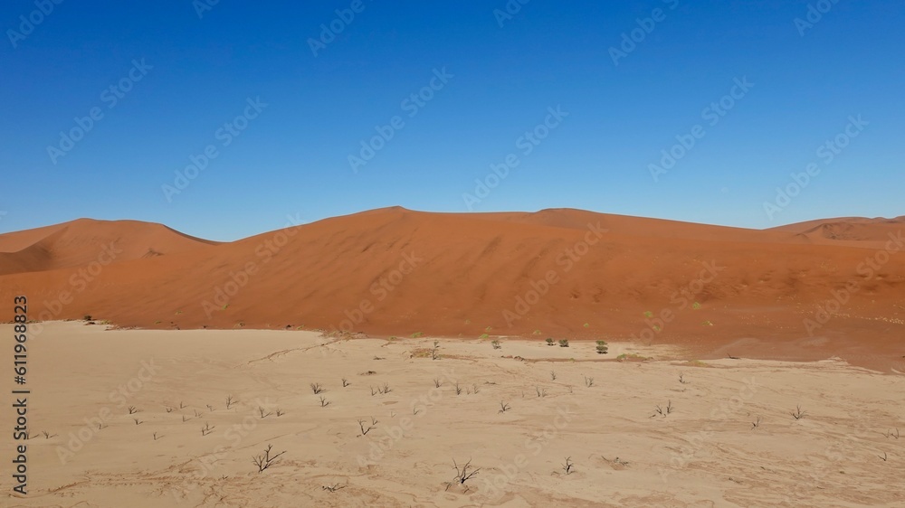 Sanddünen und abgestorbene Bäume in der Namibwüste in Namibia Sanddünen und abgestorbene Bäume in der Namibwüste in Namibia