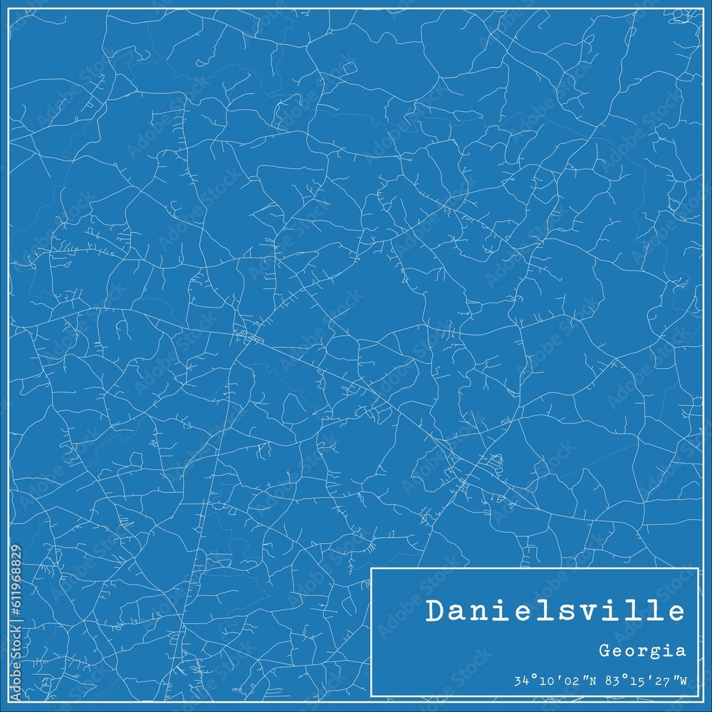 Blueprint US city map of Danielsville, Georgia.