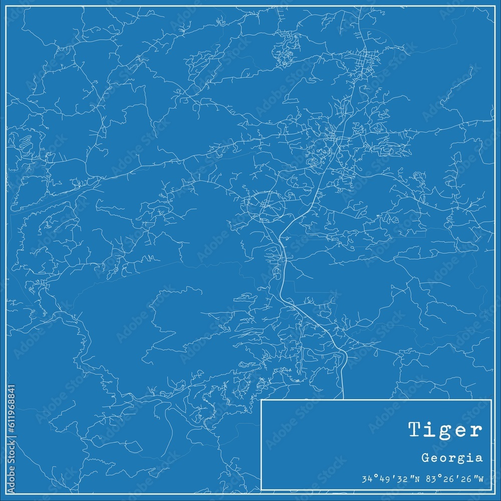 Blueprint US city map of Tiger, Georgia. Blueprint US city map of Tiger, Georgia.