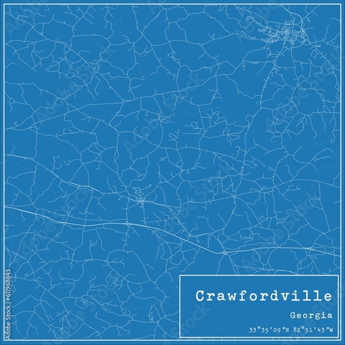 Blueprint US city map of Crawfordville, Georgia.