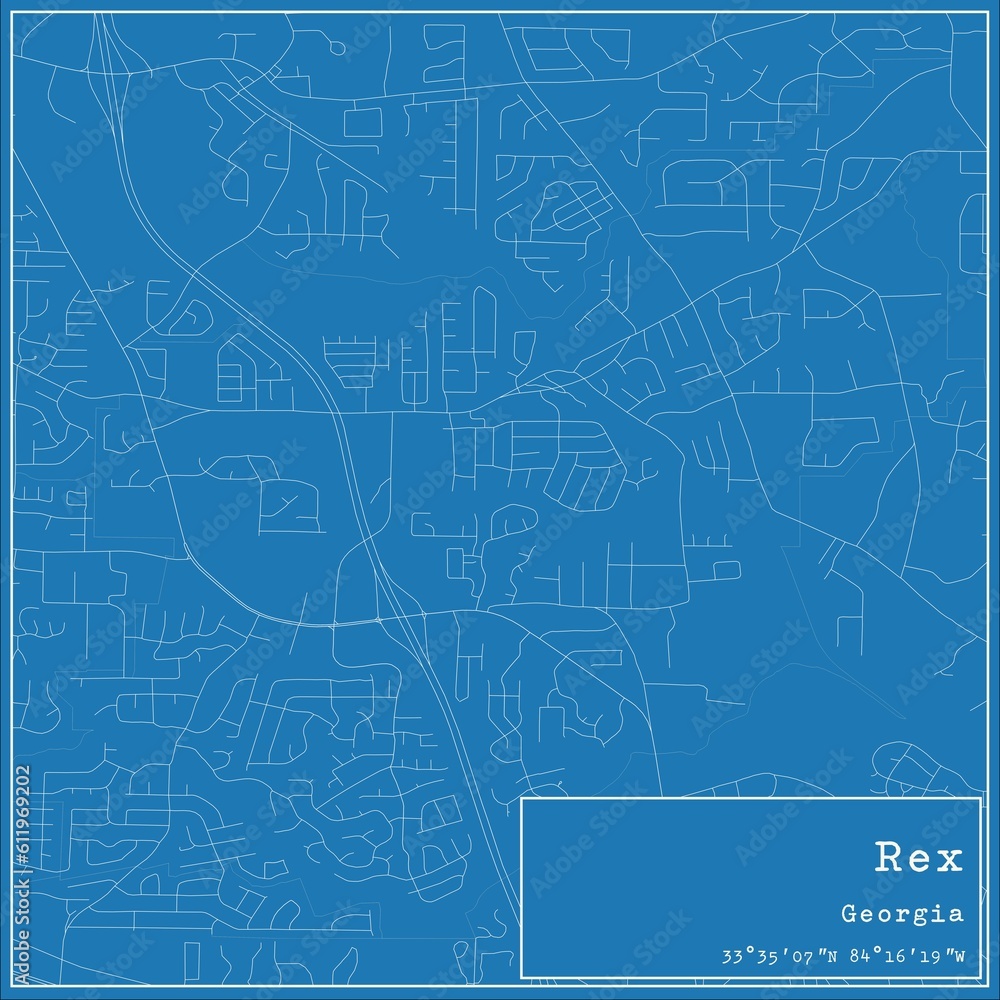 Blueprint US city map of Rex, Georgia.