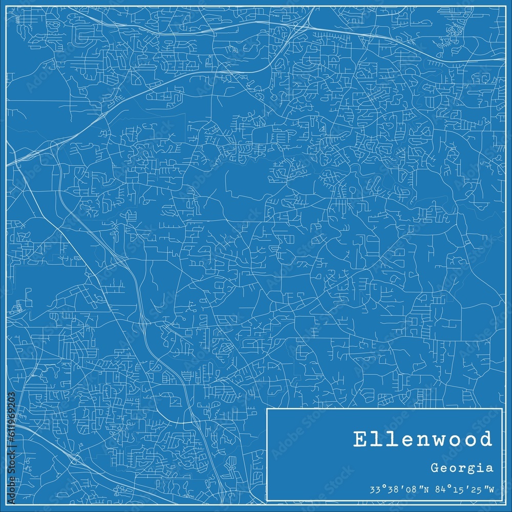 Blueprint US city map of Ellenwood, Georgia.