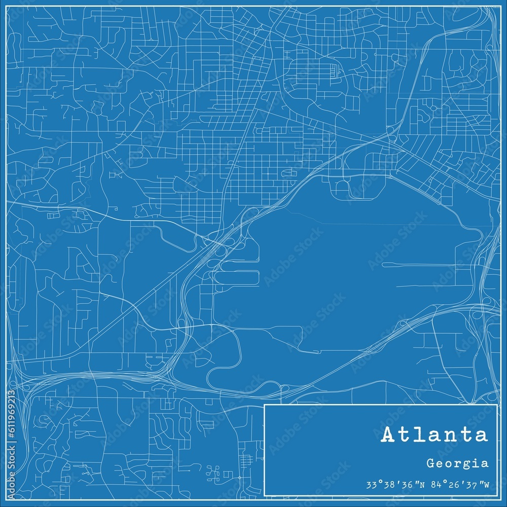 Blueprint US city map of Atlanta, Georgia.