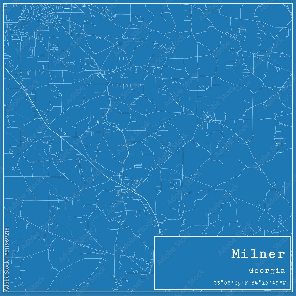 Blueprint US city map of Milner, Georgia.
