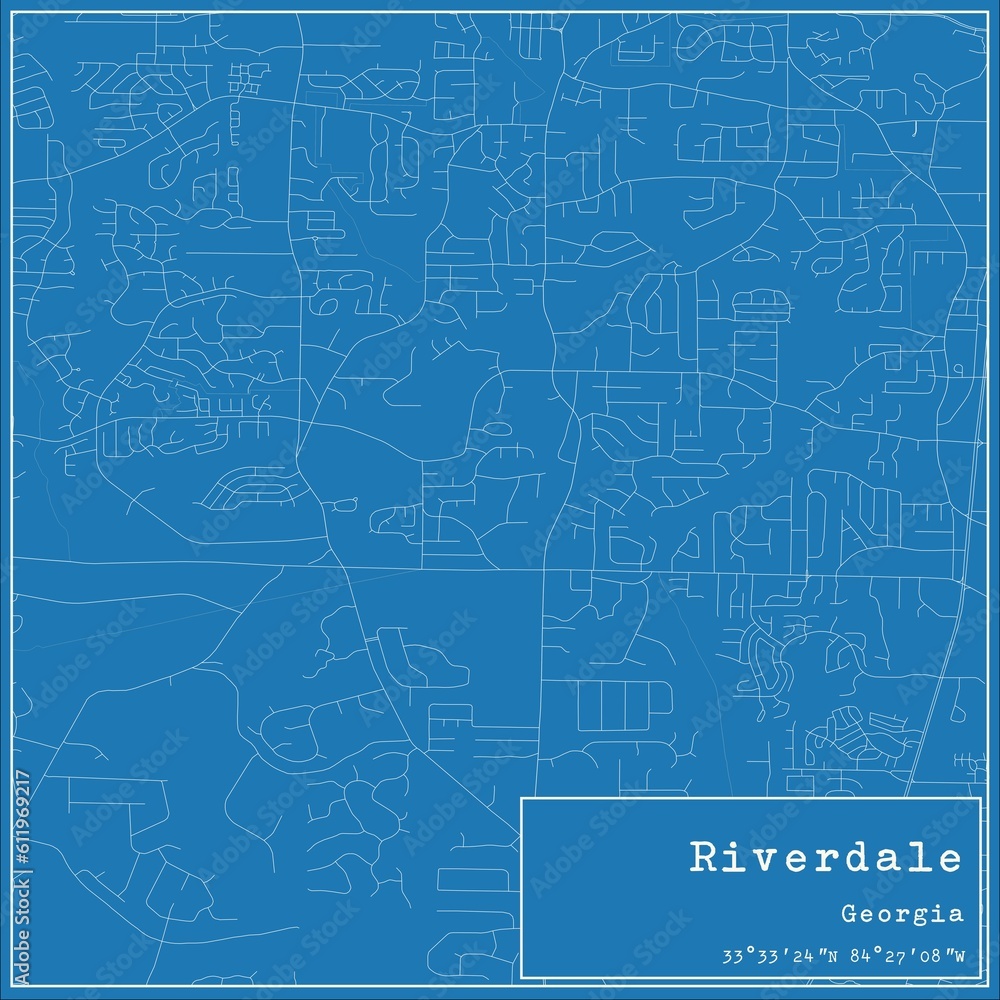 Blueprint US city map of Riverdale, Georgia.