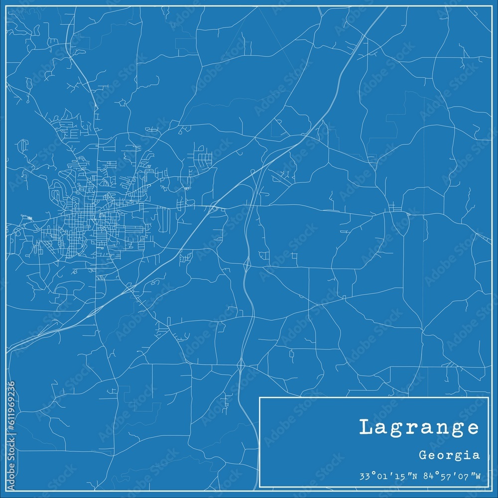 Blueprint US city map of Lagrange, Georgia.