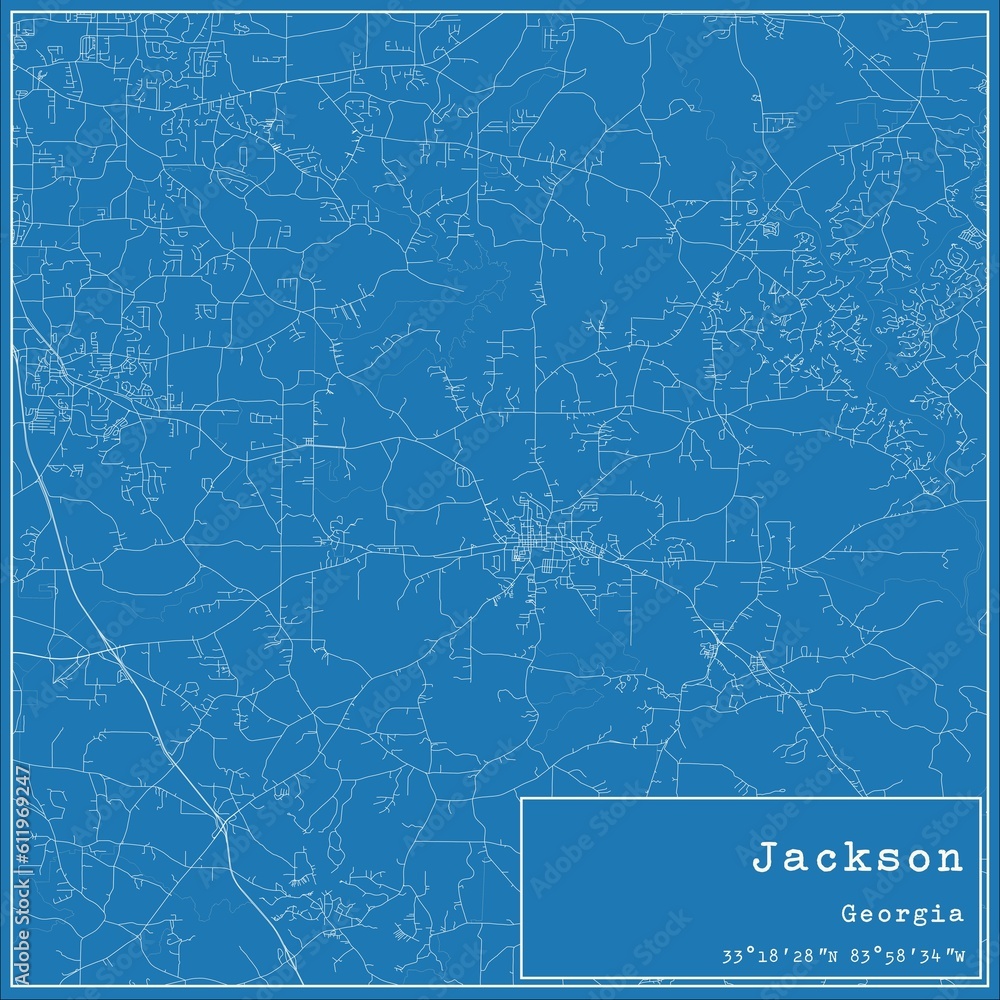Blueprint US city map of Jackson, Georgia.