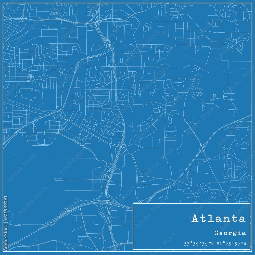 Blueprint US city map of Atlanta, Georgia. Blueprint US city map of Atlanta, Georgia.