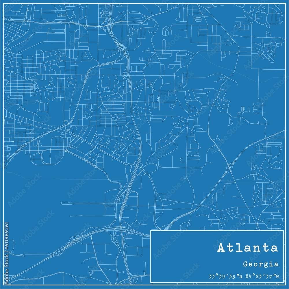 Blueprint US city map of Atlanta, Georgia.