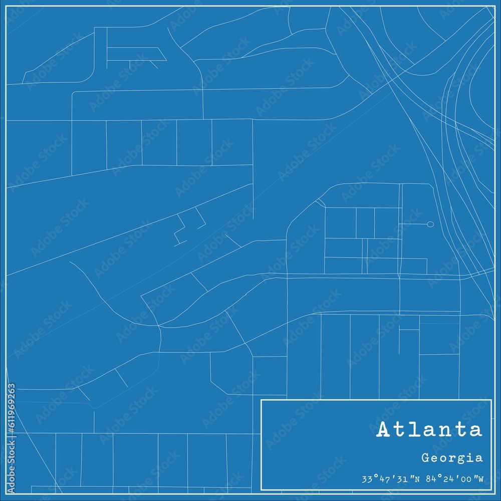 Blueprint US city map of Atlanta, Georgia. Blueprint US city map of Atlanta, Georgia.