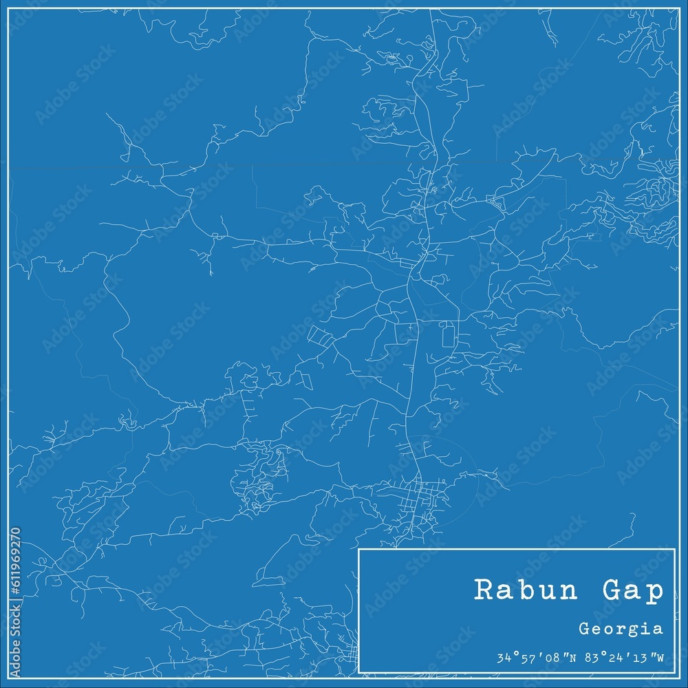 Blueprint US city map of Rabun Gap, Georgia.
