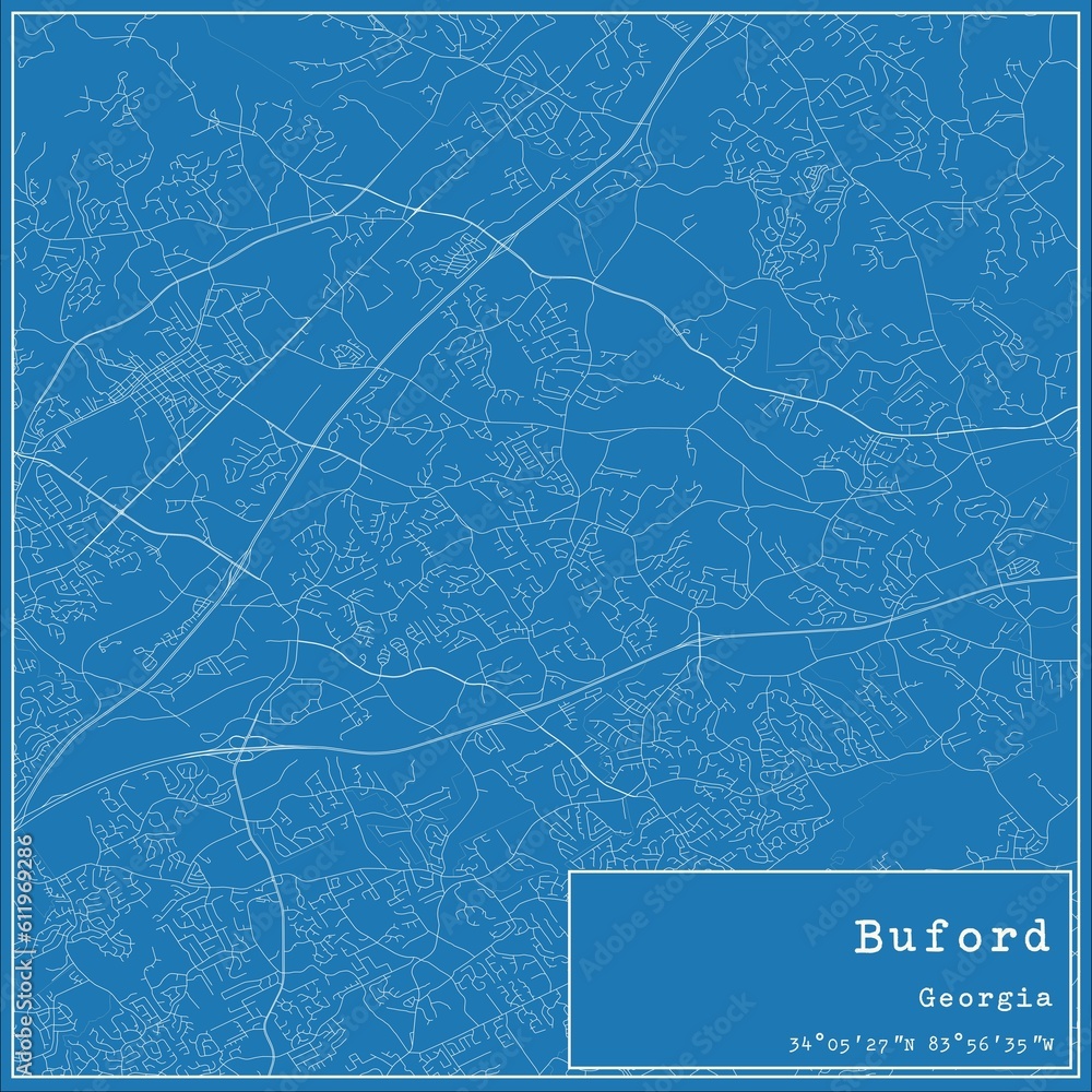 Blueprint US city map of Buford, Georgia.