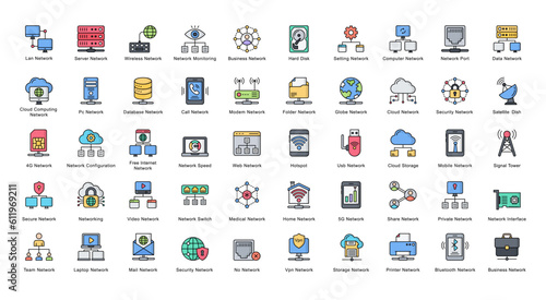 Network Line Color Icons Consulting Networking Connection Filled Outline Iconset 50 Vector Icons