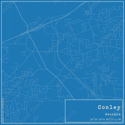Blueprint US city map of Conley, Georgia.