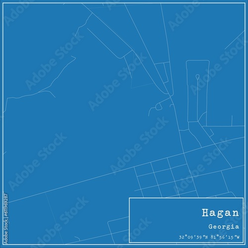 Blueprint US city map of Hagan, Georgia. photo