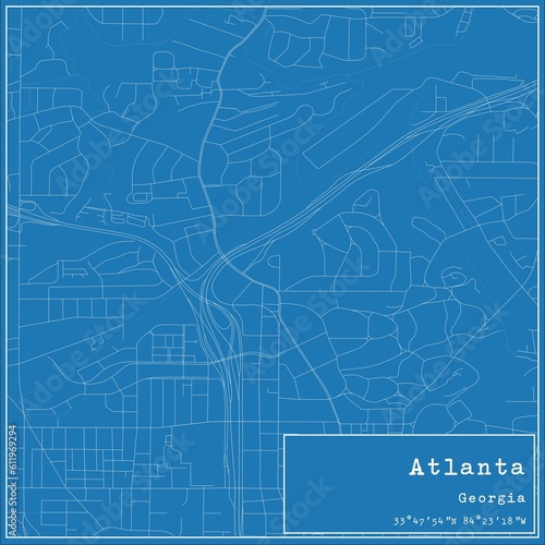 Blueprint US city map of Atlanta  Georgia.