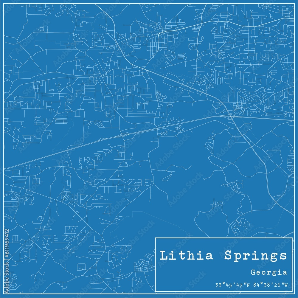 Blueprint US city map of Lithia Springs, Georgia.