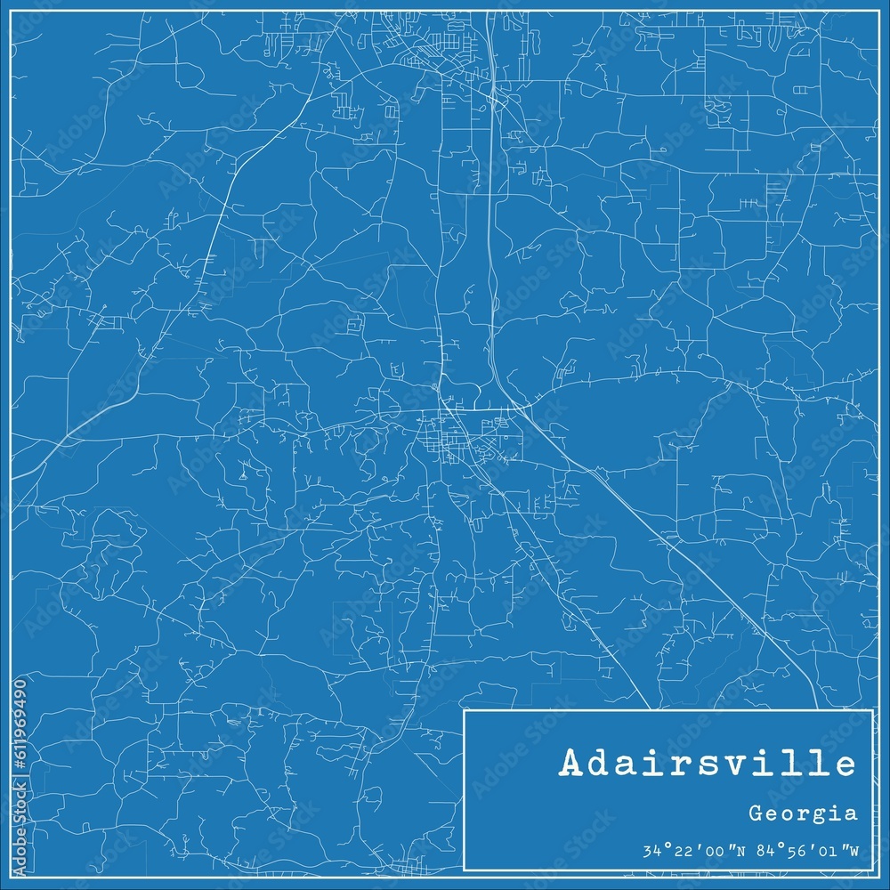 Blueprint US city map of Adairsville, Georgia.