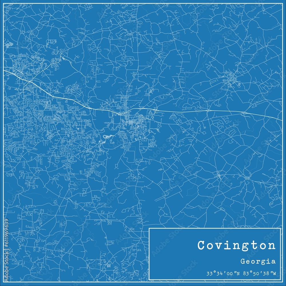 Blueprint US city map of Covington, Georgia.