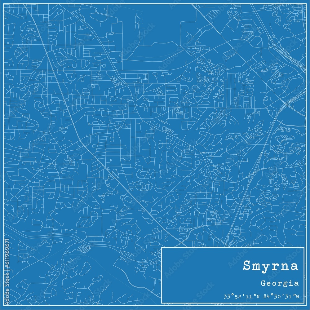 Blueprint US city map of Smyrna, Georgia.