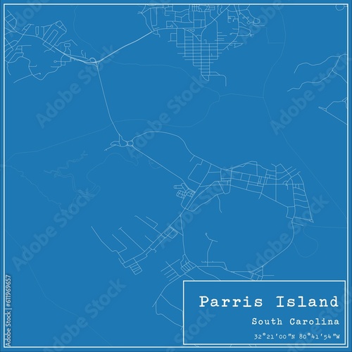 Blueprint US city map of Parris Island, South Carolina. photo