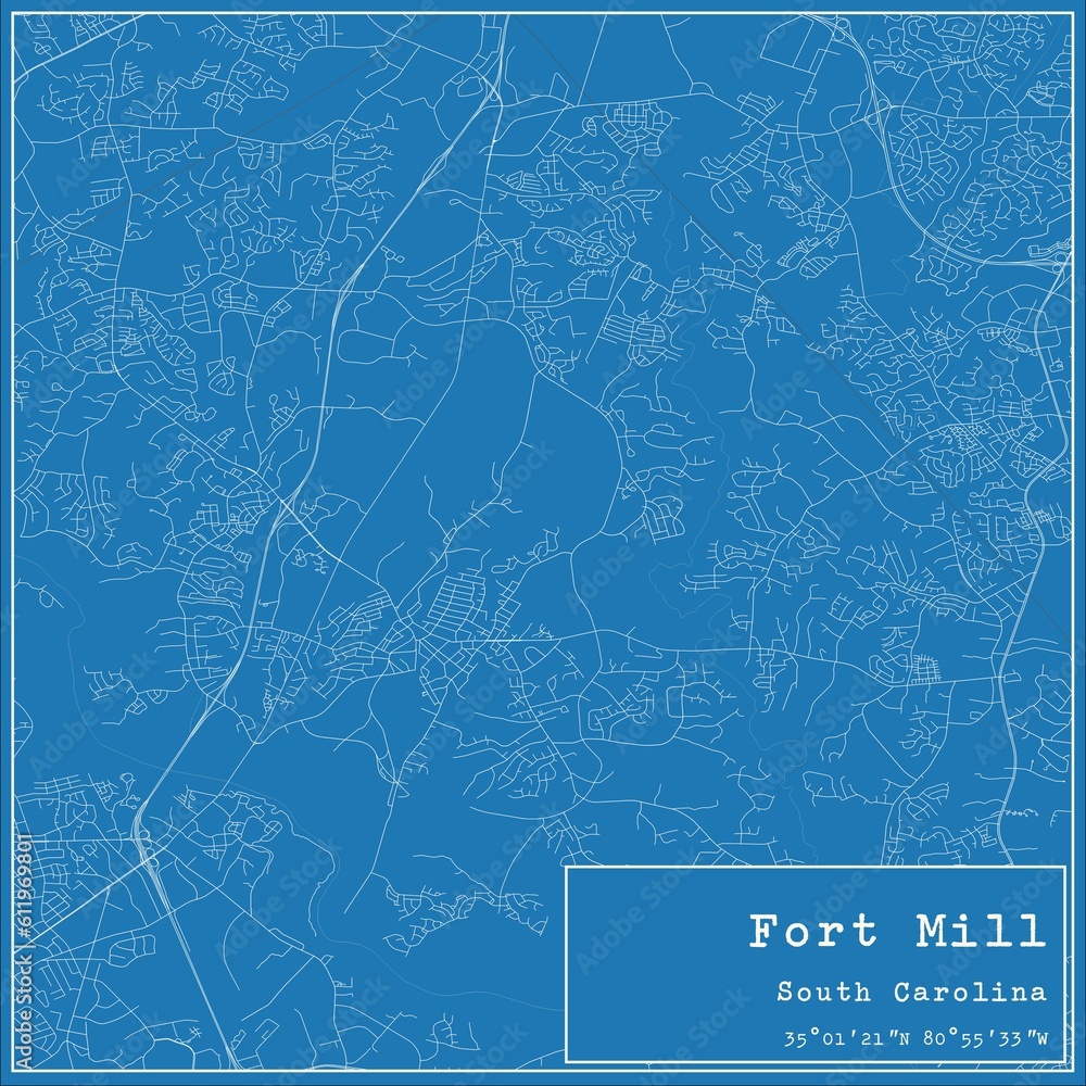 Blueprint US city map of Fort Mill, South Carolina.