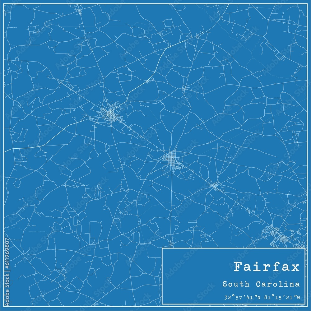 Fototapeta premium Blueprint US city map of Fairfax, South Carolina.