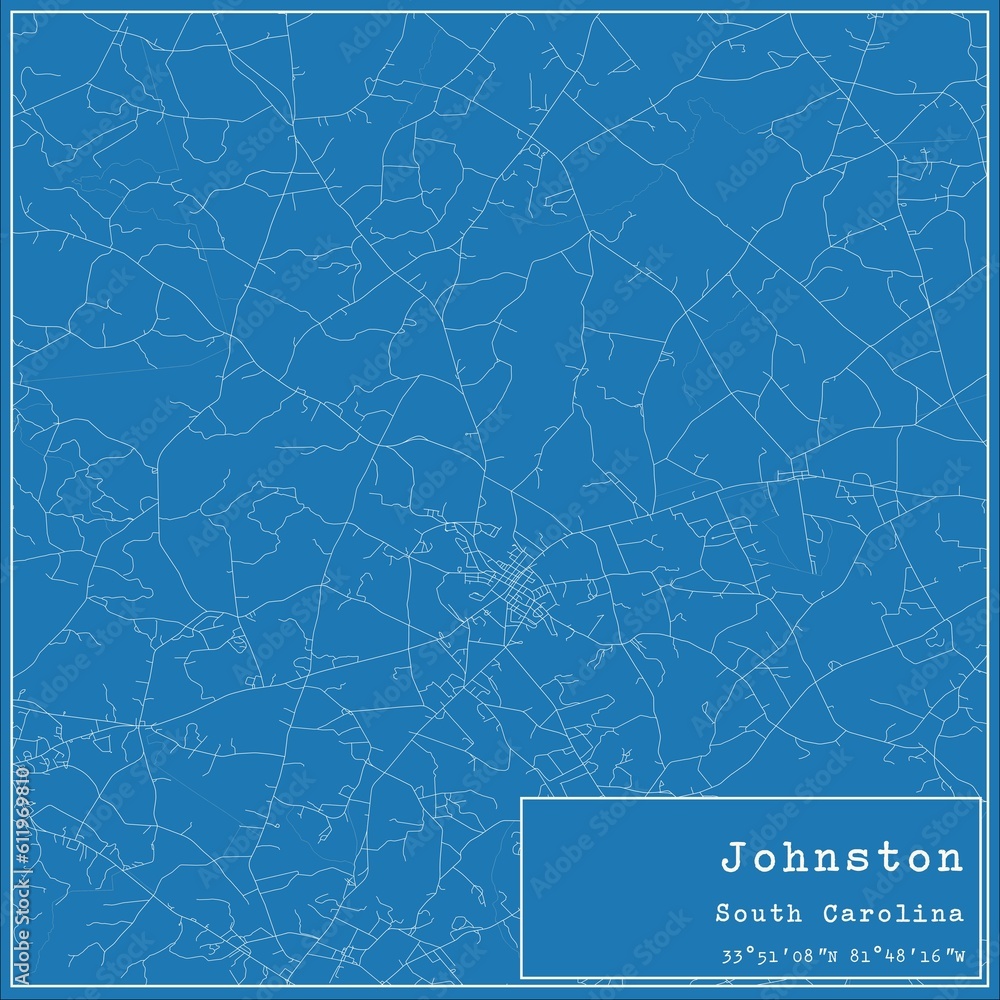 Blueprint US city map of Johnston, South Carolina.
