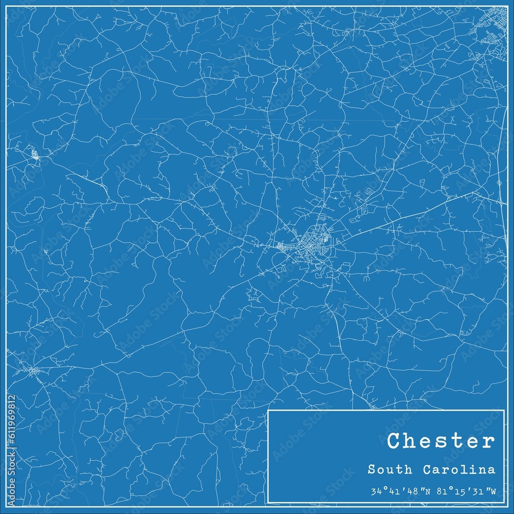 Blueprint US city map of Chester, South Carolina.
