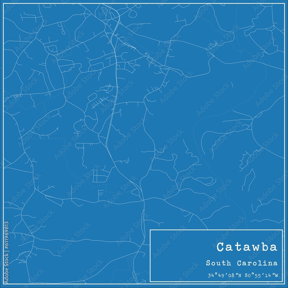 Blueprint US city map of Catawba, South Carolina.
