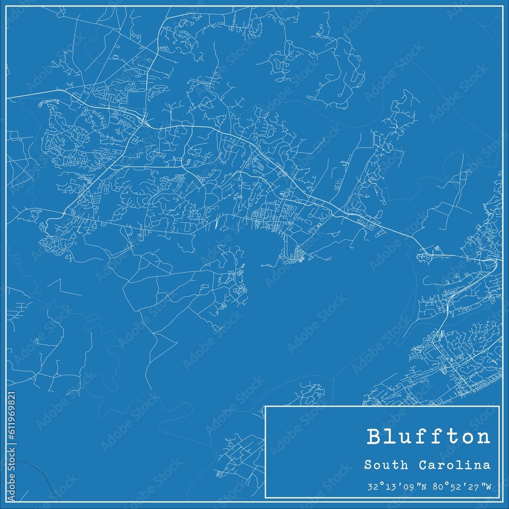 Fototapeta premium Blueprint US city map of Bluffton, South Carolina.