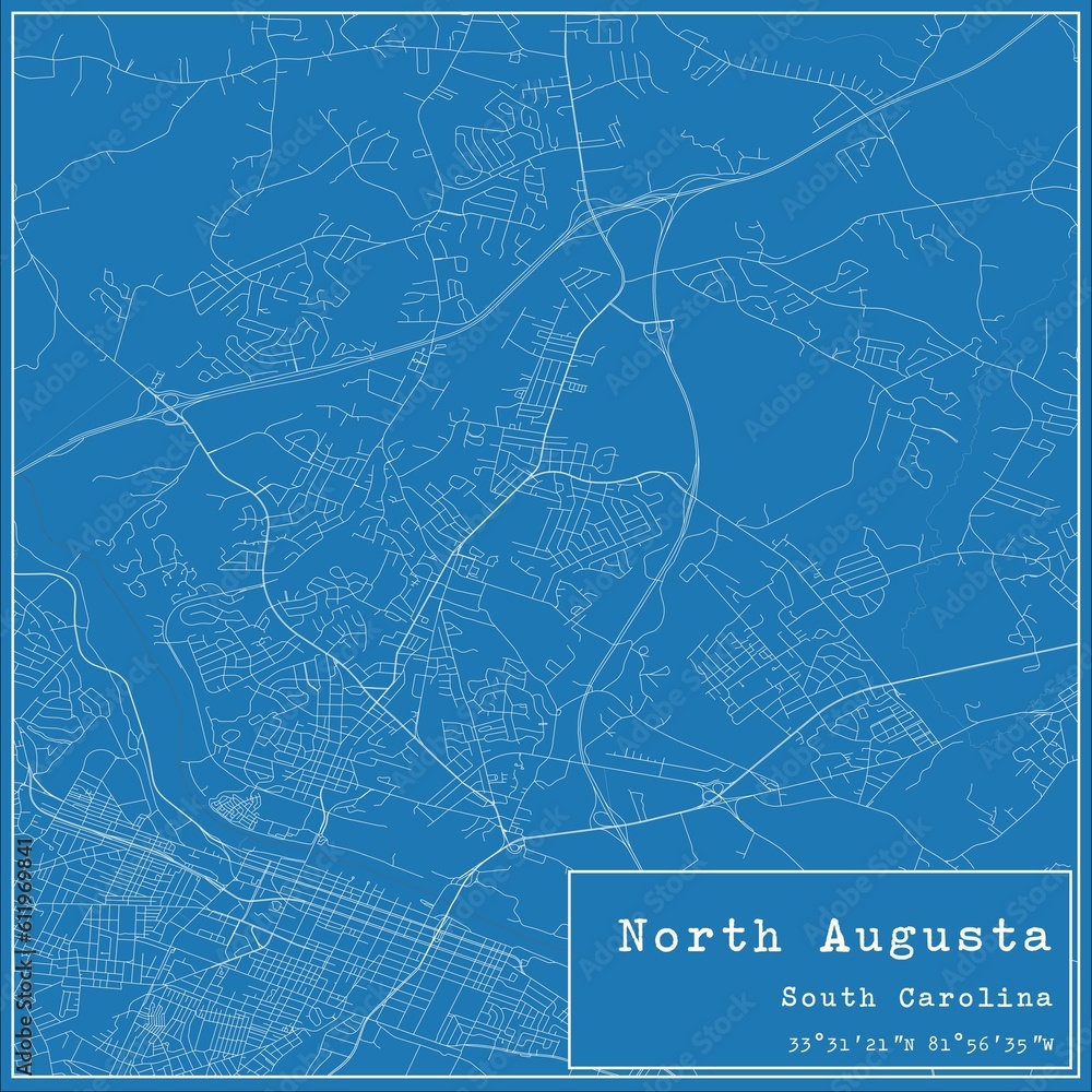 Blueprint US city map of North Augusta, South Carolina.