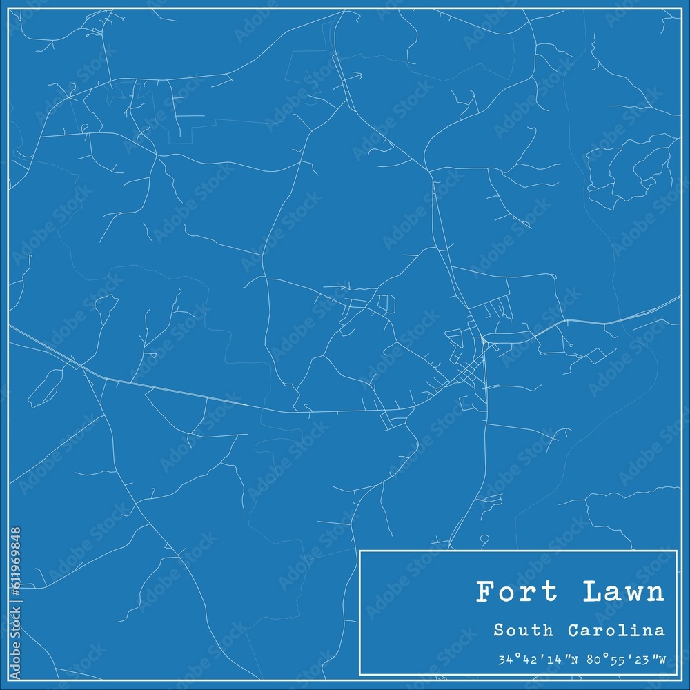 Fototapeta premium Blueprint US city map of Fort Lawn, South Carolina.