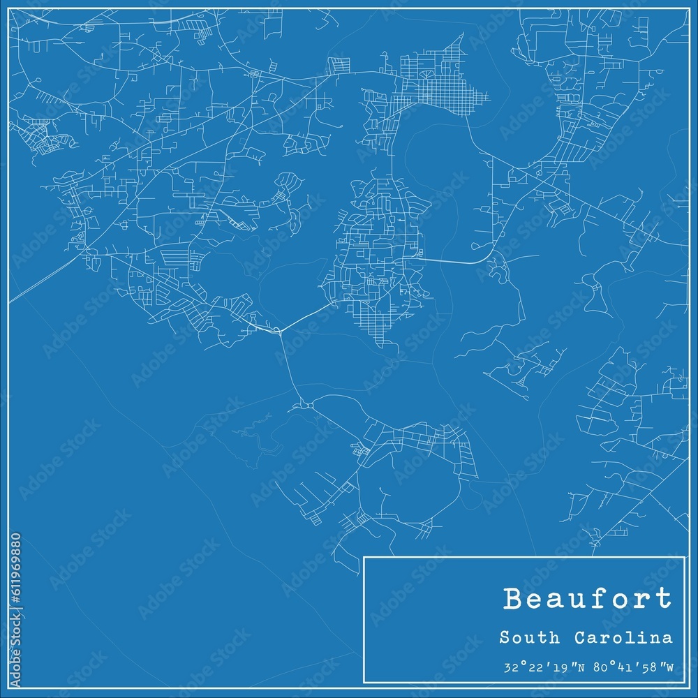 Blueprint US city map of Beaufort, South Carolina. Blueprint US city map of Beaufort, South Carolina.
