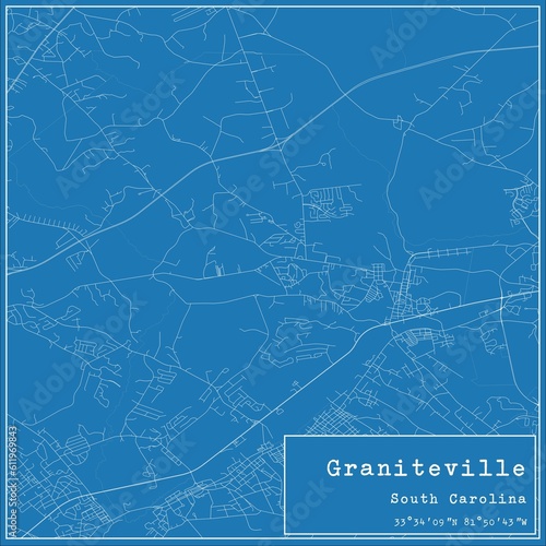 Blueprint US city map of Graniteville, South Carolina.