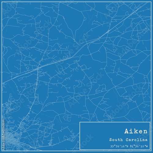 Blueprint US city map of Aiken  South Carolina.