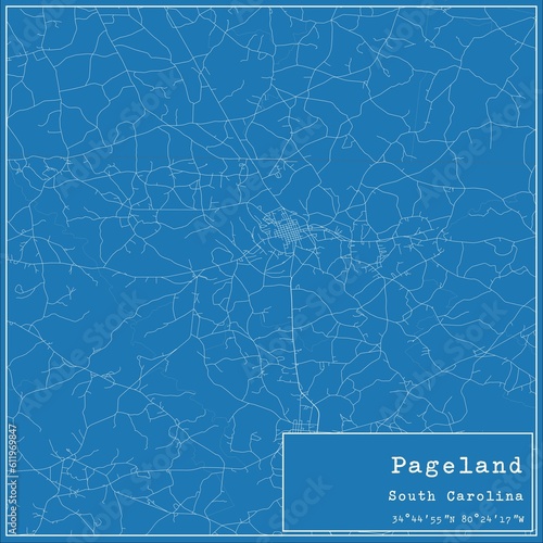 Blueprint US city map of Pageland, South Carolina.