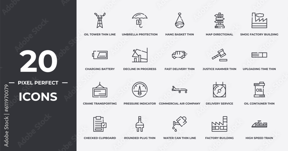 set of industry outline icons. thin line icons such as oil tower thin ...
