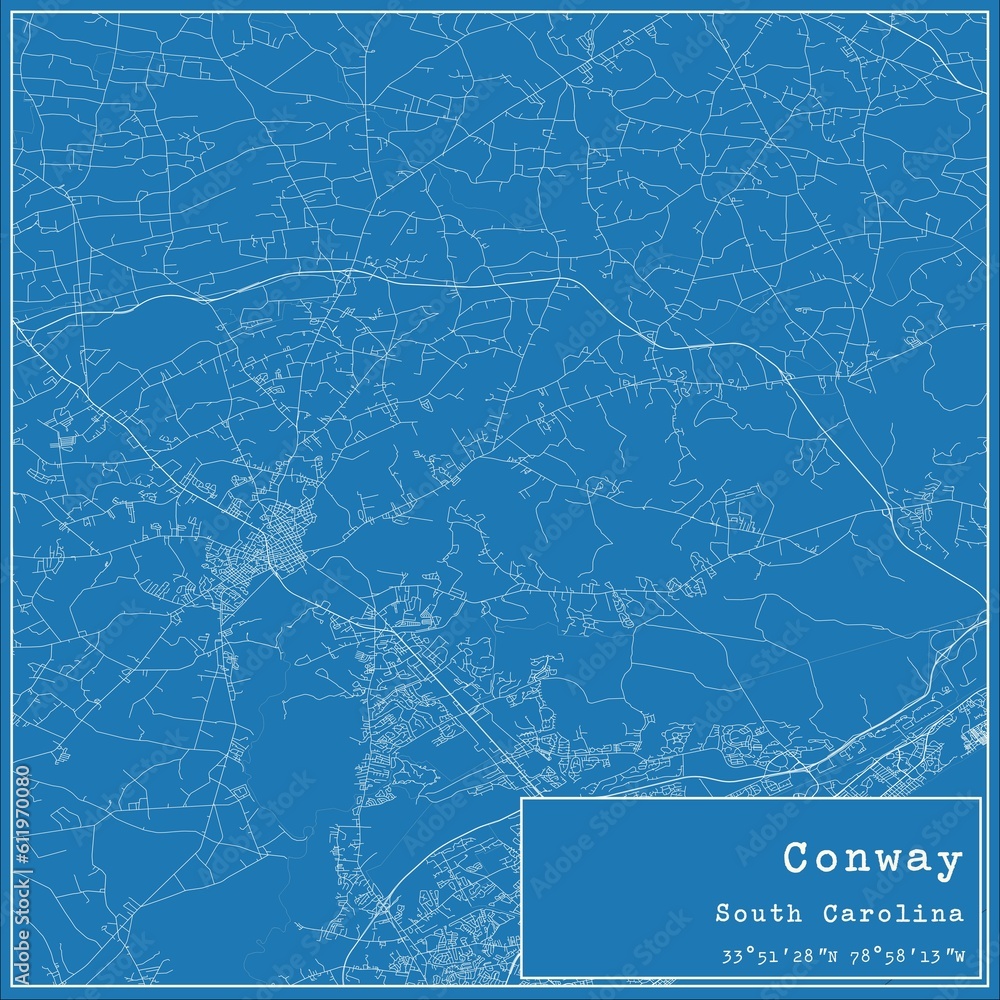 Blueprint US city map of Conway, South Carolina.