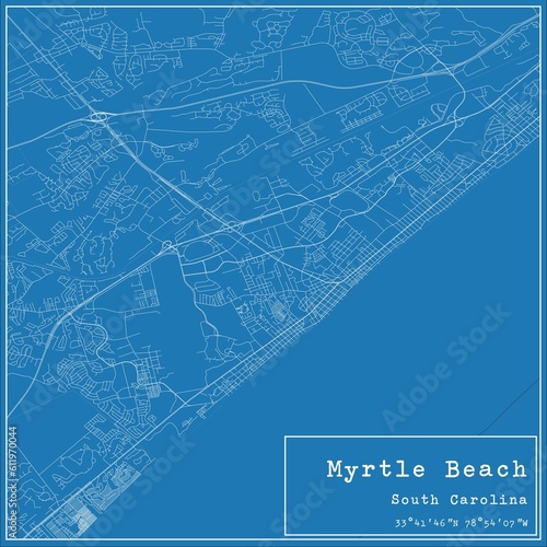 Obraz na płótnie Blueprint US city map of Myrtle Beach, South Carolina. w salonie