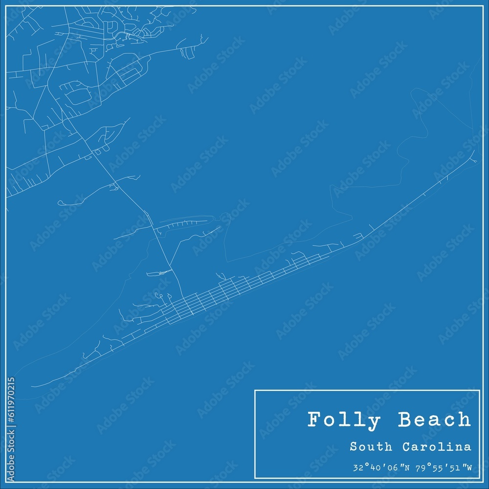 Blueprint US city map of Folly Beach, South Carolina. Blueprint US city map of Folly Beach, South Carolina.