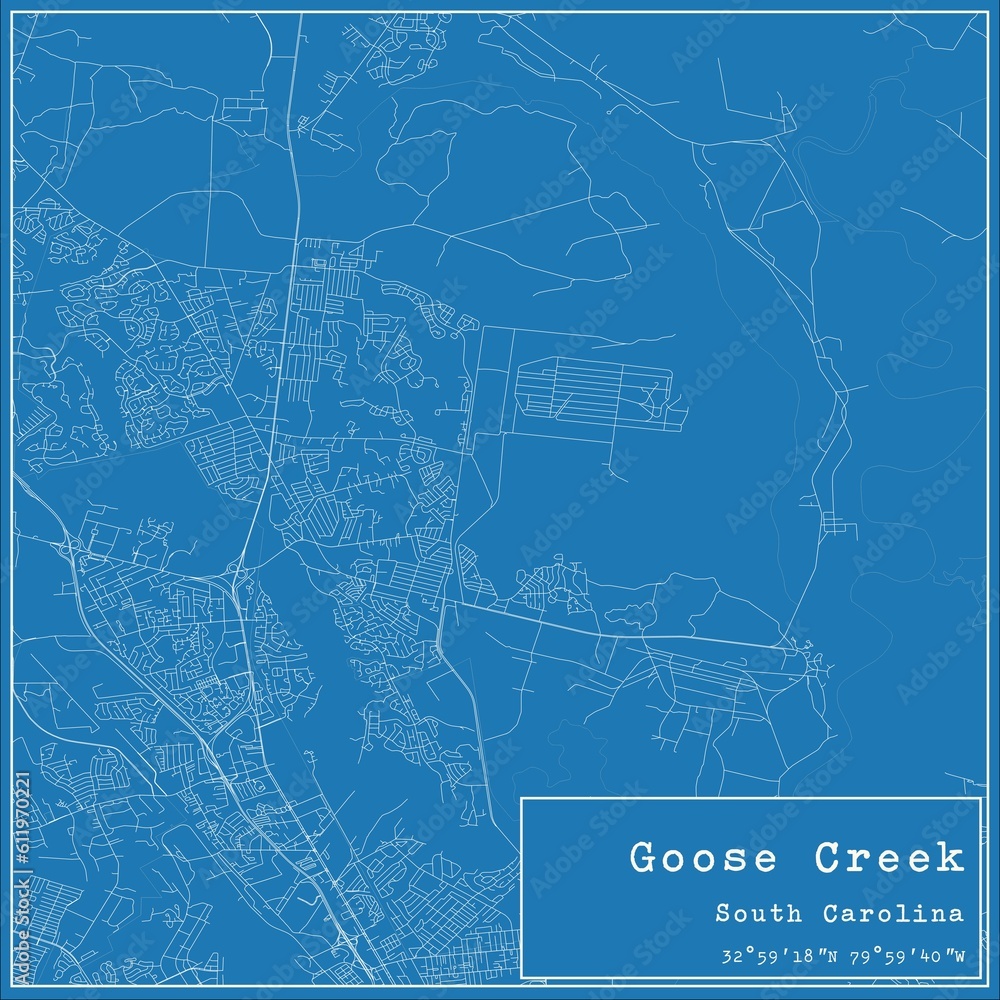 Blueprint US city map of Goose Creek, South Carolina.