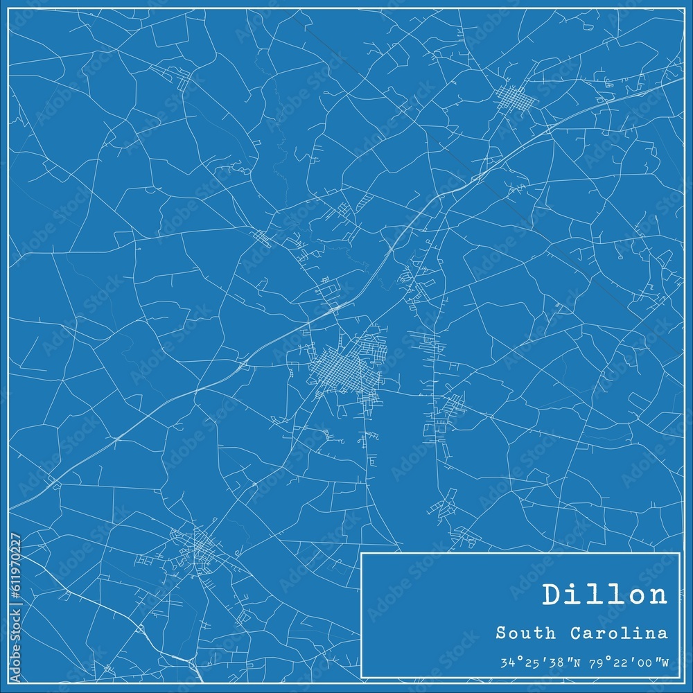 Fototapeta premium Blueprint US city map of Dillon, South Carolina.