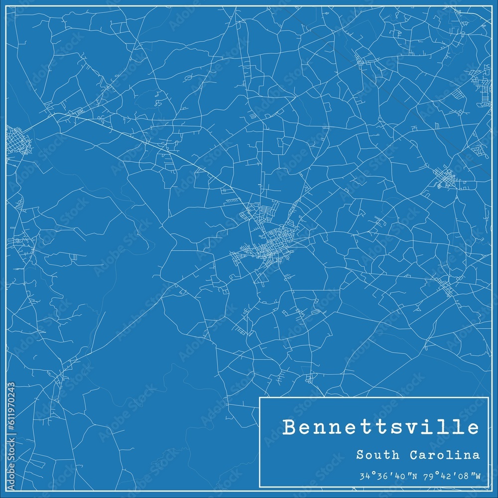 Blueprint US city map of Bennettsville, South Carolina. Blueprint US city map of Bennettsville, South Carolina.