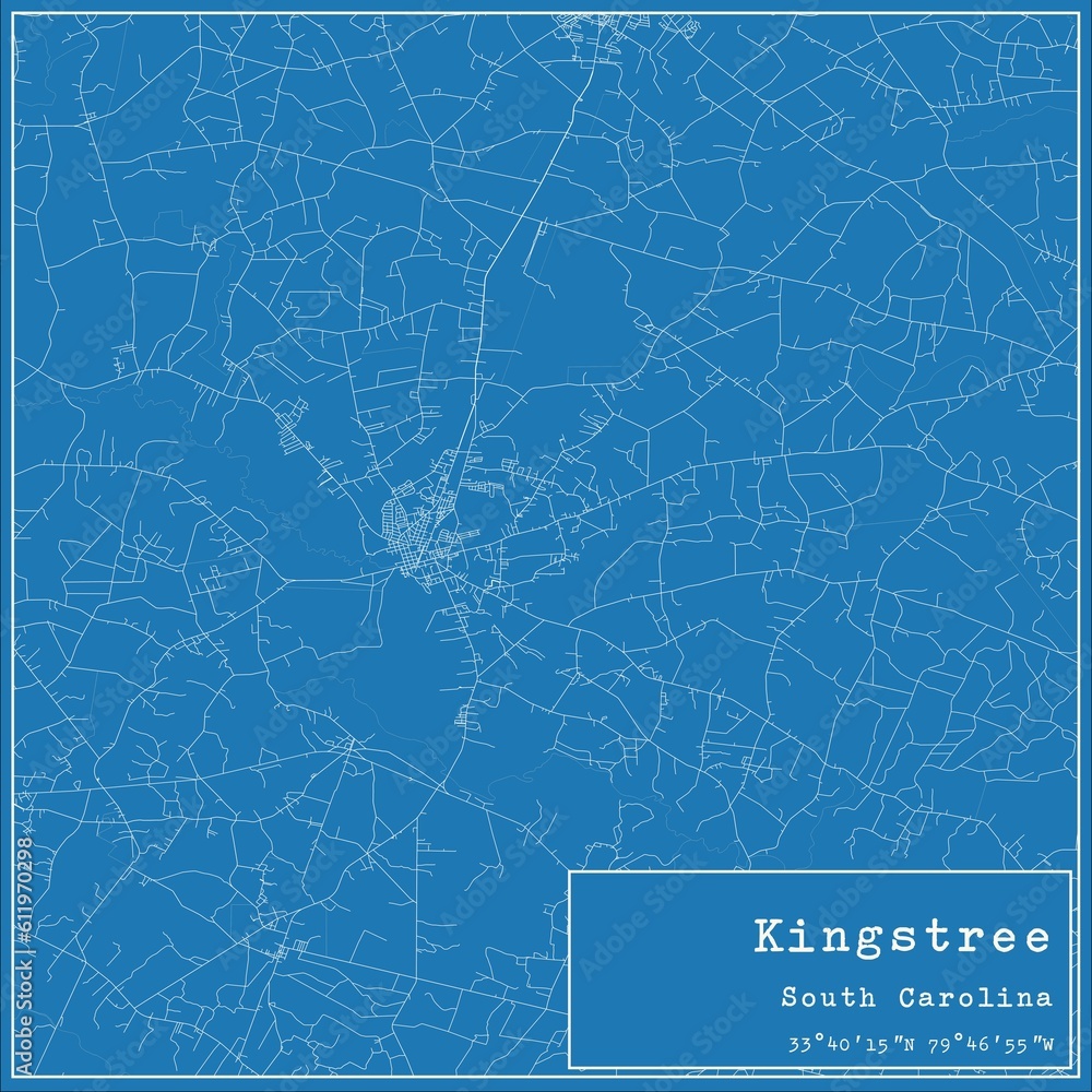 Blueprint US city map of Kingstree, South Carolina.