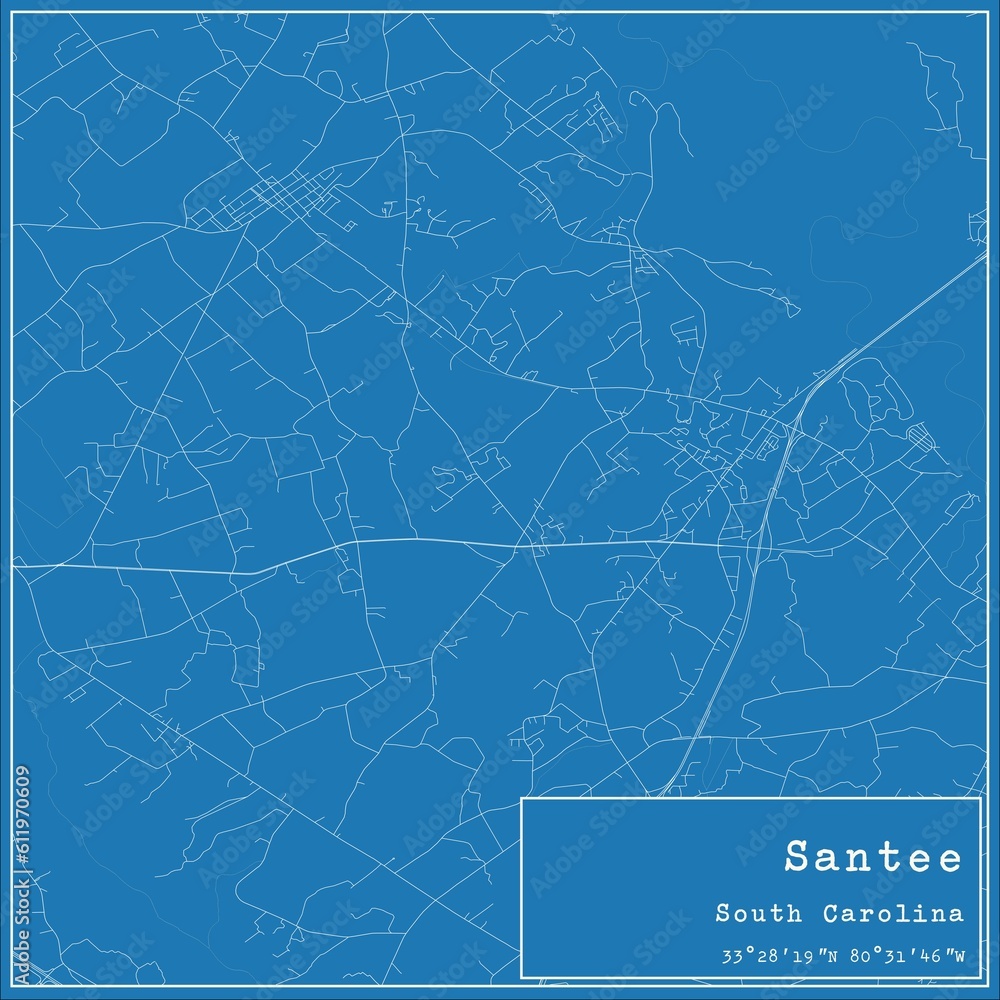 Blueprint US city map of Santee, South Carolina.
