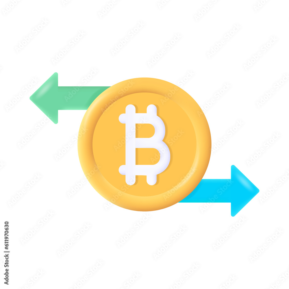 Vector Bitcoin Cryptocurrency transaction sign 3d vector icon high quality and fully scalable Vector Bitcoin Cryptocurrency transaction sign 3d vector icon high quality and fully scalable