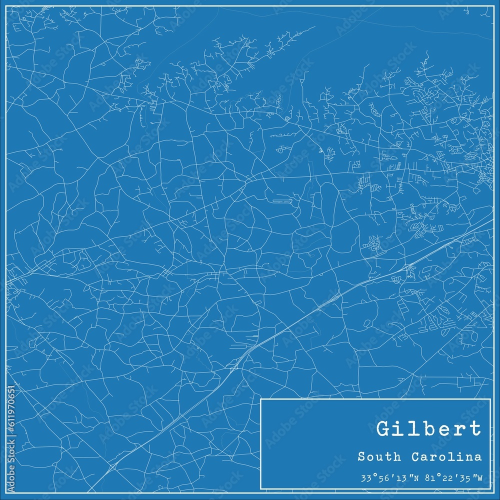 Blueprint US city map of Gilbert, South Carolina.