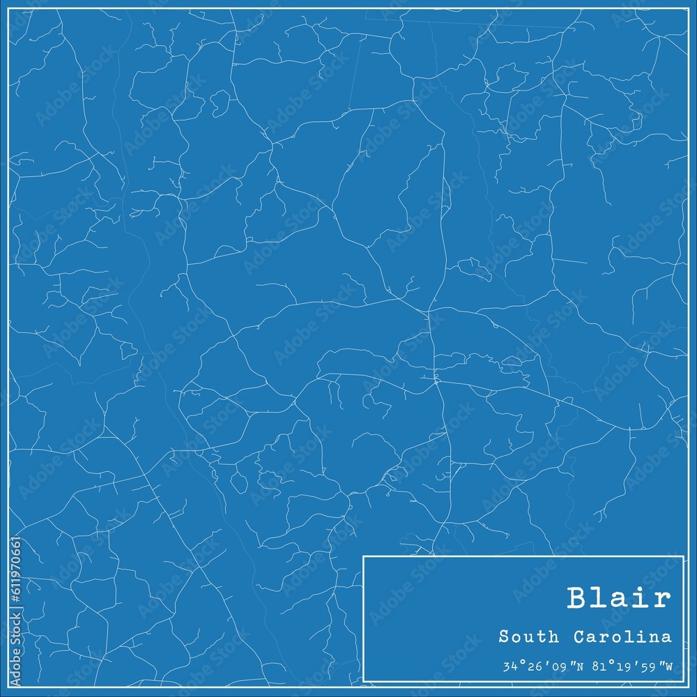 Blueprint US city map of Blair, South Carolina.