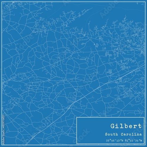 Blueprint US city map of Gilbert, South Carolina.